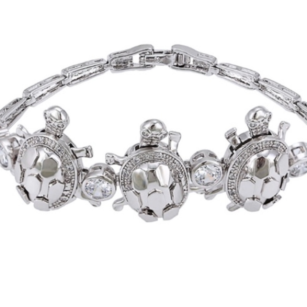 Turtle Tortoise Silver Tone Bracelet/Locket AAA Zircon NWT Same Day Ship